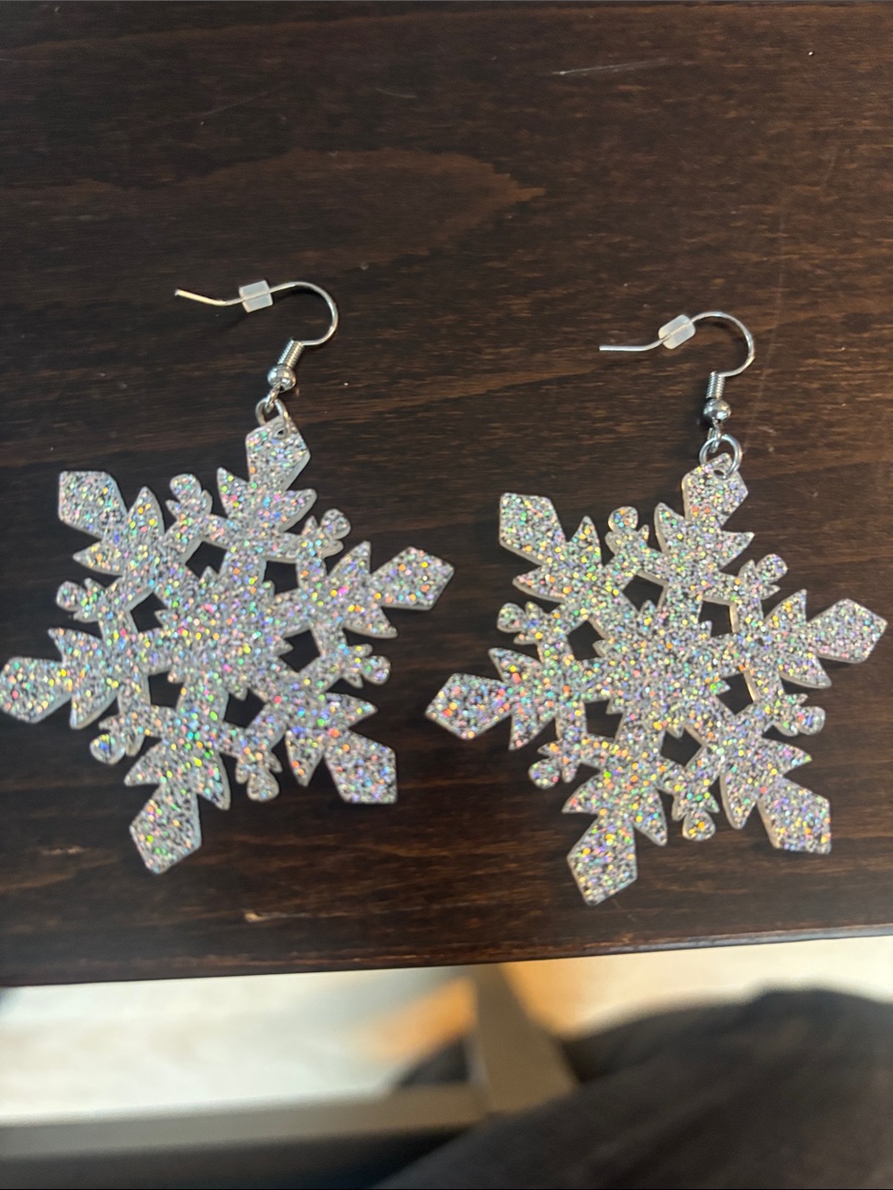 Holographic Silver Snowflake Dangle Earrings - Women Jewelry